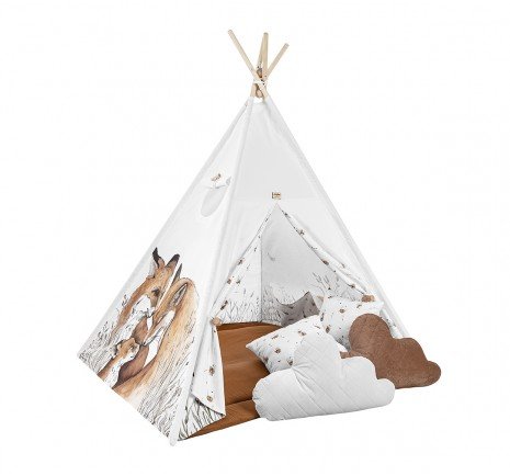 Detský stan teepee Forest Fox + podložka + 4 vankúše