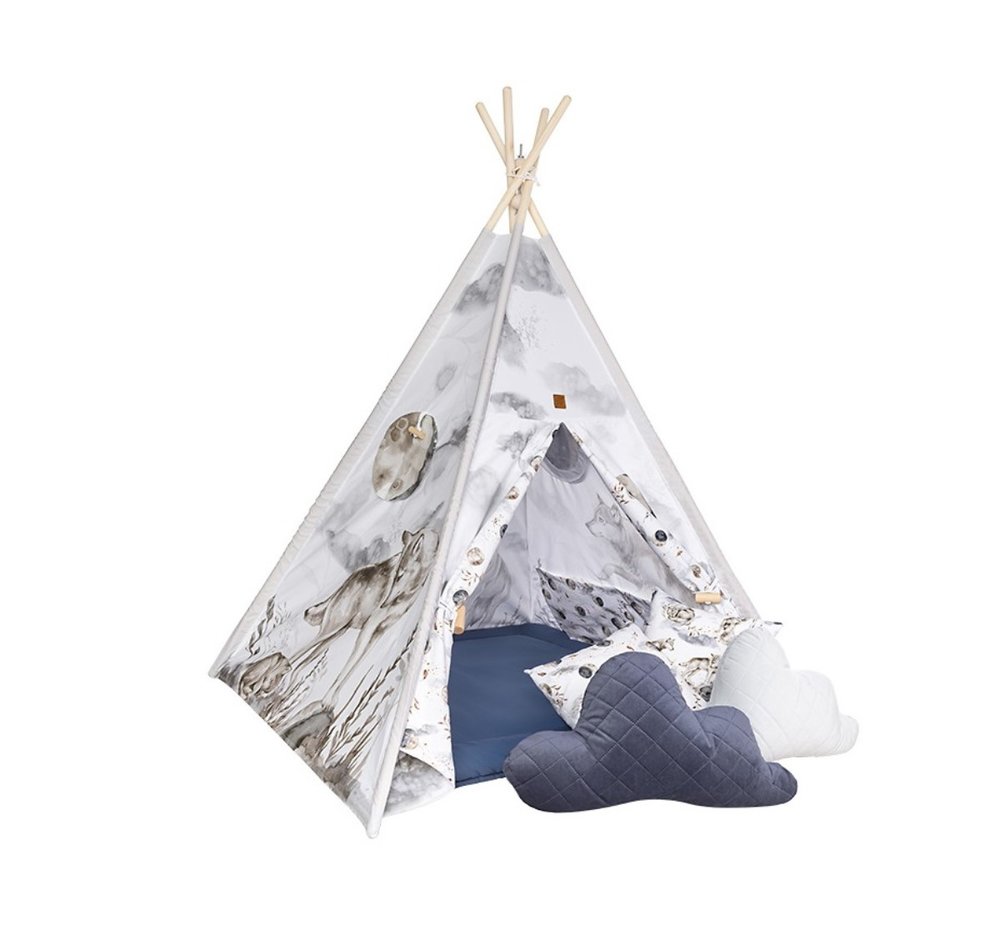 Detský stan teepee Wolf Moonlight + podložka + 4 vankúše