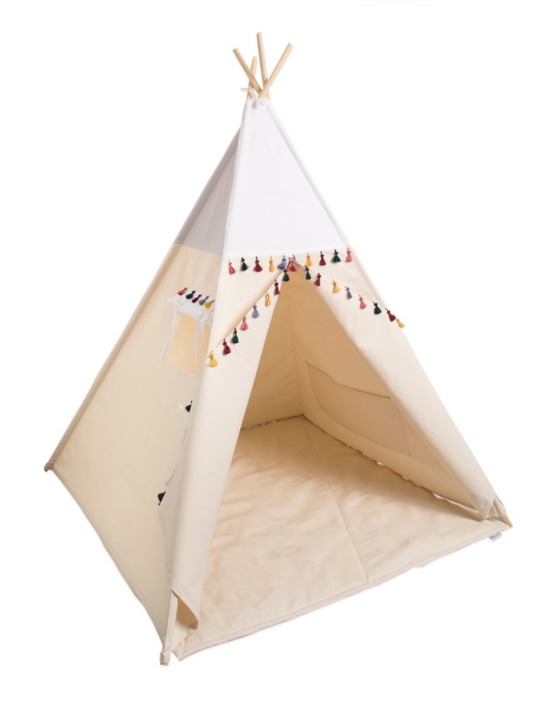Dětský teepee stan Tasel Boho - White