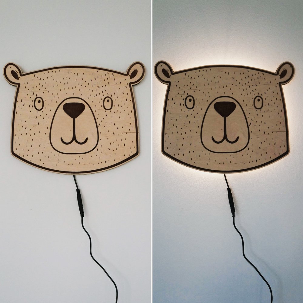 Levně Dřevěná lampa - medvěd
