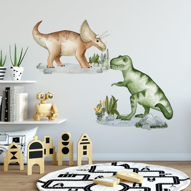 Samolepka na zeď Dino - tyranosaurus a triceratops DK398