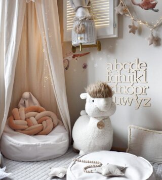 Sedací vaky a pufy /  Dětský kulatý puf na sezení - Krémový 