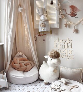 Sedací vaky a pufy /  Dětský kulatý puf na sezení - Krémový 