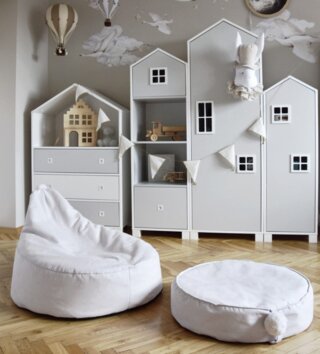 Sedací vaky a pufy /  Dětský kulatý puf na sezení - Krémový 