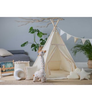 Dětské stany, teepee /  detsky-teepee-stan-kremovy-pompom-podlozka-dekoracne-vankusiky-lovel-05.jpg 