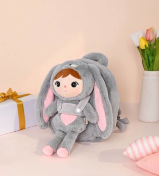 Batohy, kufříky, tašky /  metoo-plysovy-batoh-zajacik-sedo-ruzovy-30-cm-lovel-02.jpg 