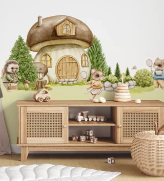 Forest - Lesní motiv /  nalepka-na-stenu-de-detskej-izby-forest-domcek-v-hribiku-dk474-lovel-01.webp 