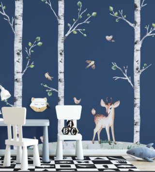 Forest - Lesní motiv /  nalepky-na-stenu-forest-brezy-jelencek-vtaciky-trava-k02-lovel.jpg 