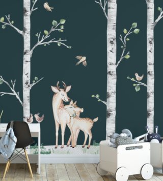 Forest - Lesní motiv /  nalepky-na-stenu-forest-brezy-par-jelencekov-vtaciky-a-trava-k03-lovel.jpg 