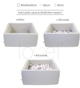 Bazénky s míčky /  Čtvercový suchý bazén s kuličkami 90x90x40 + 200 kuliček - Glamour šedý 